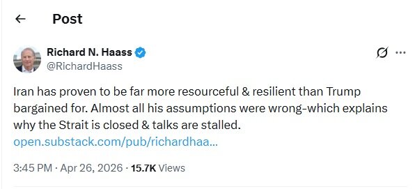 ریچارد هاس: ایران بسیار کارآمدتر و مقاومتر از تصور ترامپ است ریچارد هاس: ایران بسیار کارآمدتر و مقاومتر از تصور ترامپ است